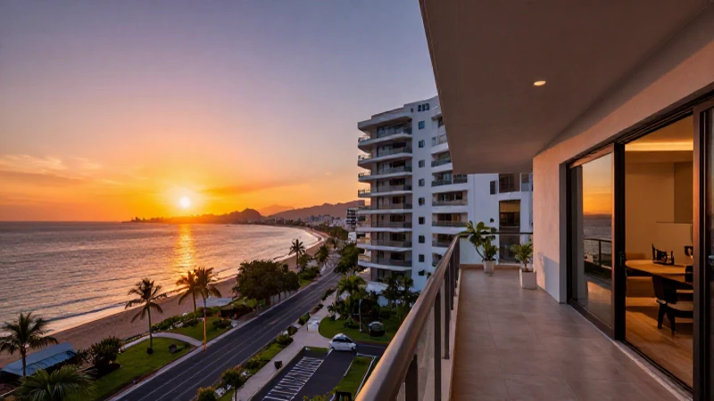 Balcón moderno con atardecer espectacular en Acapulco