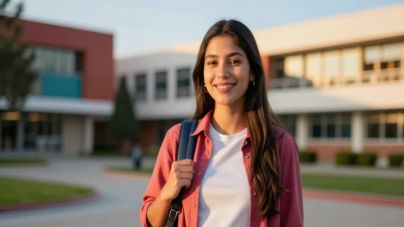 Estudiante mexicana exitosa en campus vibrante