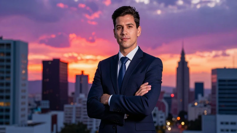 Profesional mexicano en atardecer cinemático