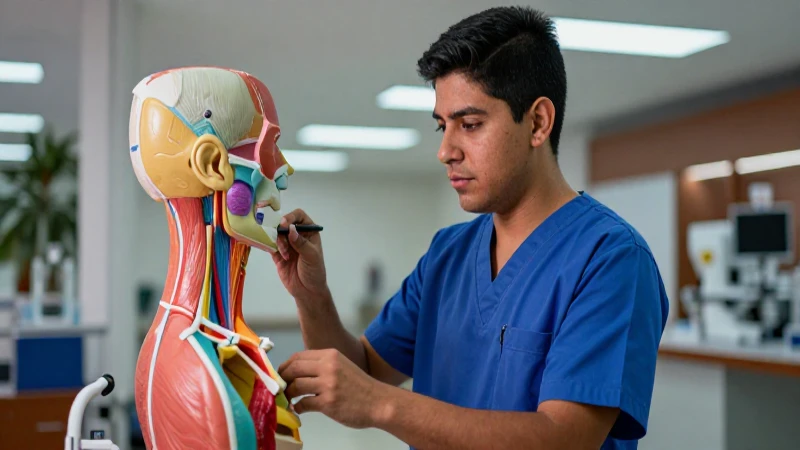 Estudiante de medicina con modelo anatómico