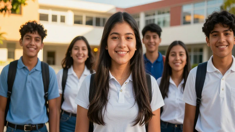 Estudiantes mexicanos sonrientes en campus moderno