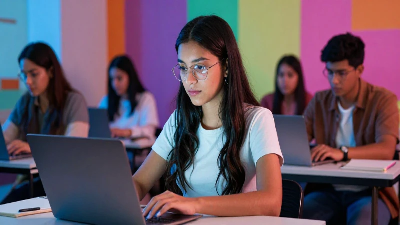 Joven mexicana exitosa en un campus vibrante