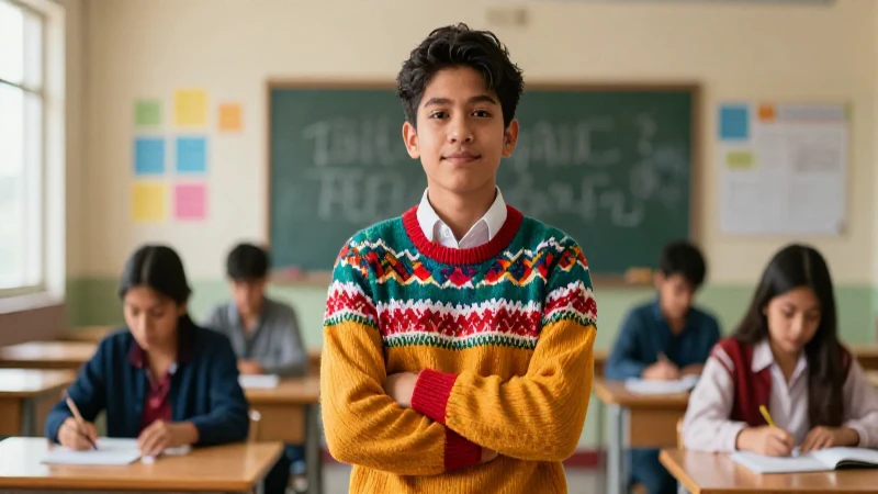 Estudiante mexicano brillante y orgulloso en clase