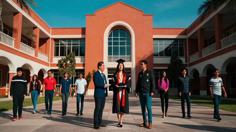 Estudiantes mexicanos celebrando su graduación en un campus vibrante