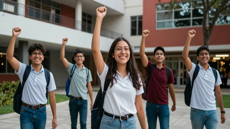 Estudiantes mexicanos celebrando victoria universitaria