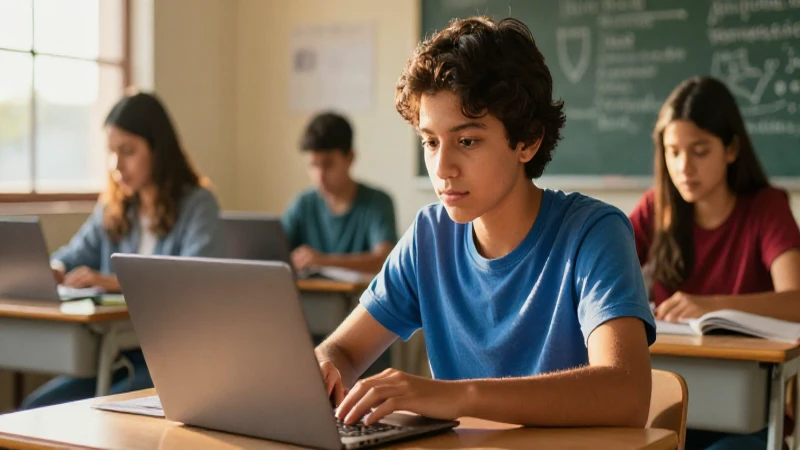 Estudiante mexicano concentrado en aula moderna