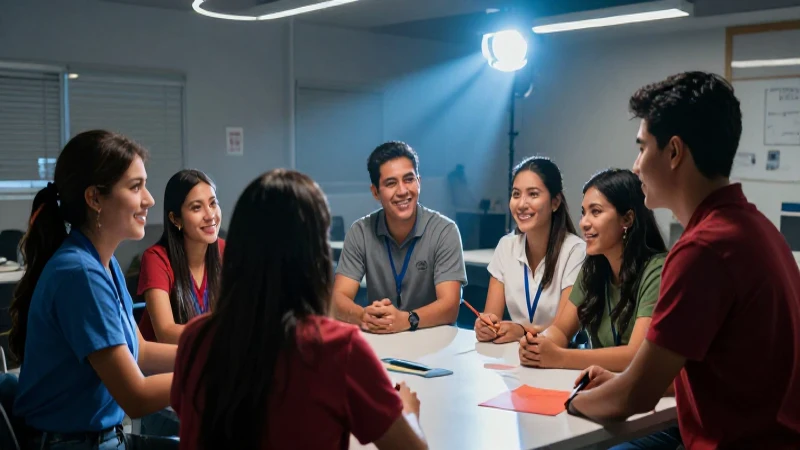 Jóvenes mexicanos colaborando en formación moderna