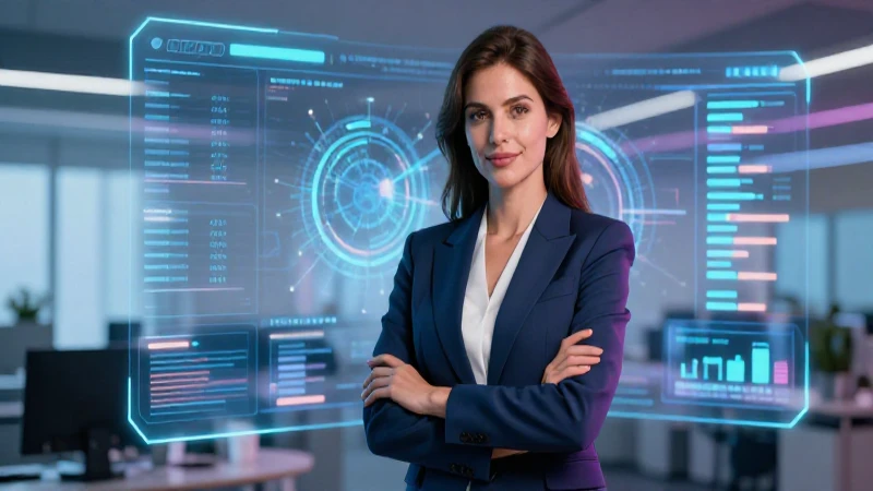 Mujer profesional atractiva en entorno de oficina moderno