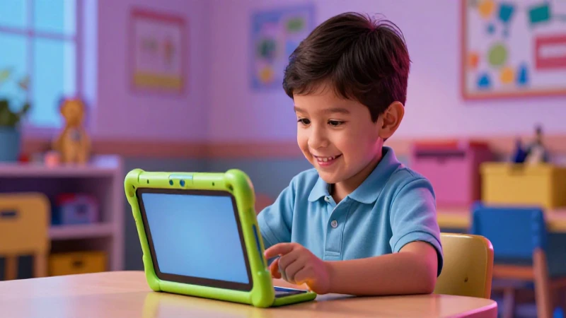 Niño mexicano interactúa con tablet educativa