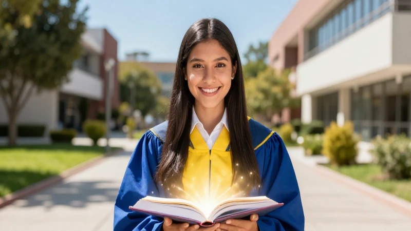 Estudiante mexicano sonriendo en campus moderno