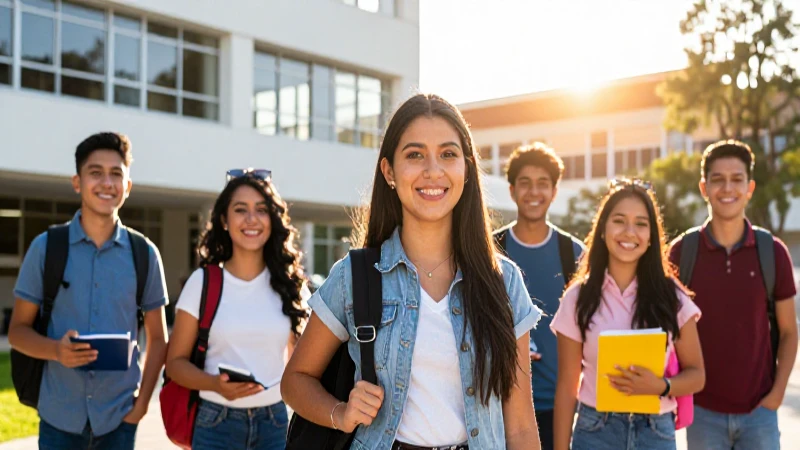 Estudiantes mexicanos felices en campus vibrante