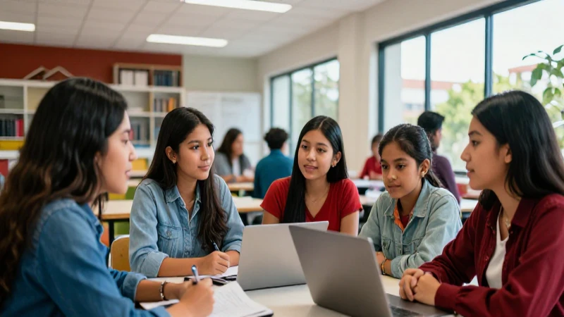 Estudiantes mexicanos modernos triunfan en un campus vibrante