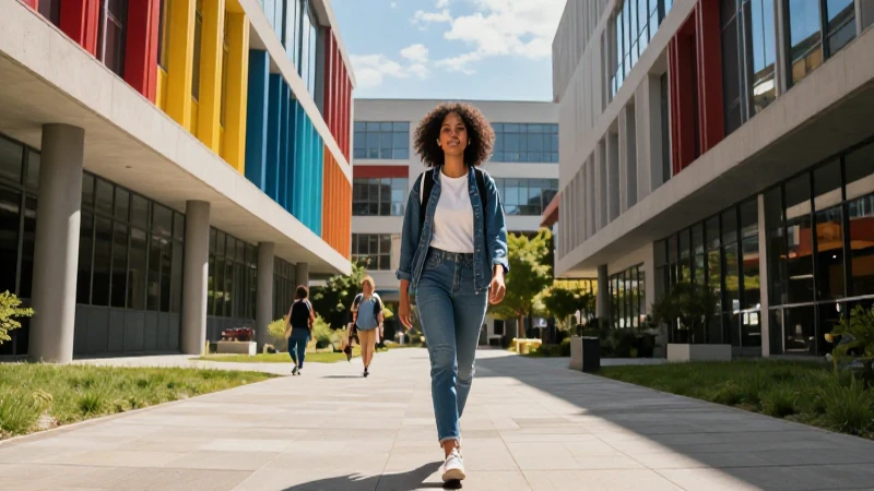 Estudiante diverso en campus universitario soleado