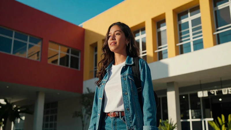Estudiante mexicano dinámico en campus moderno
