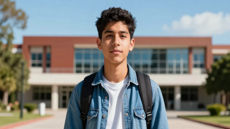 Estudiante mexicano enfocado en campus vibrante