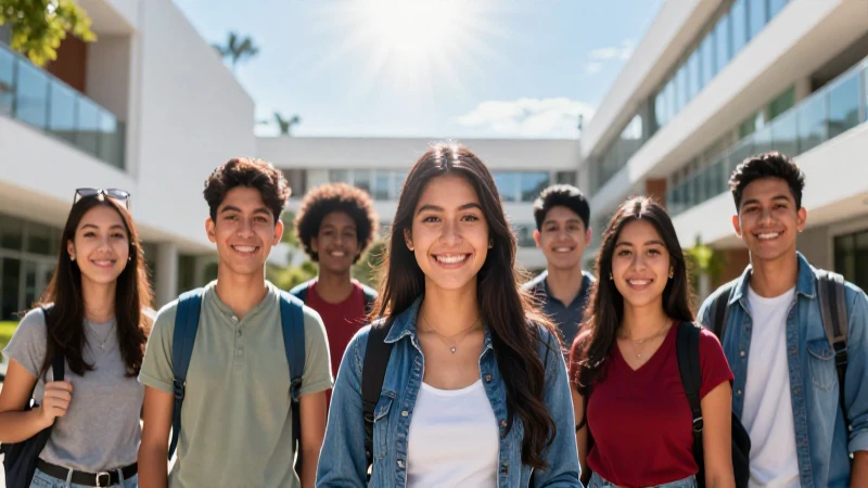 Estudiantes mexicanos sonriendo en un campus luminoso
