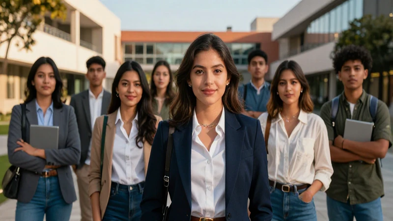 Jóvenes mexicanos ambiciosos en un campus vibrante