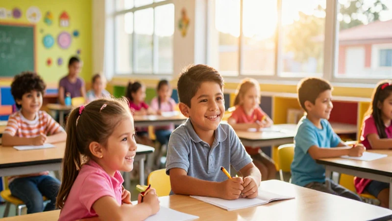 Niños mexicanos felices en aula luminosa