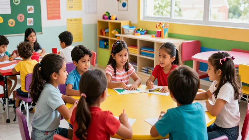 Niños mexicanos alegres aprendiendo en clase