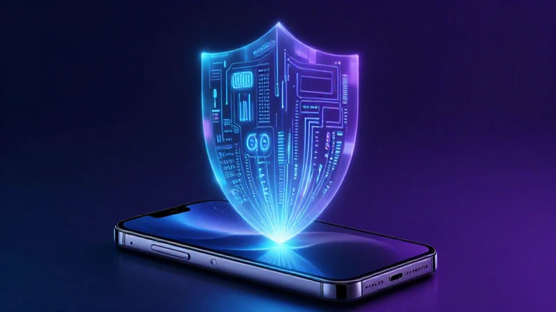 Smartphone cyberpunk con flujo de datos futurista