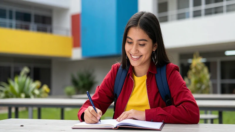 Estudiante mexicano feliz en campus moderno