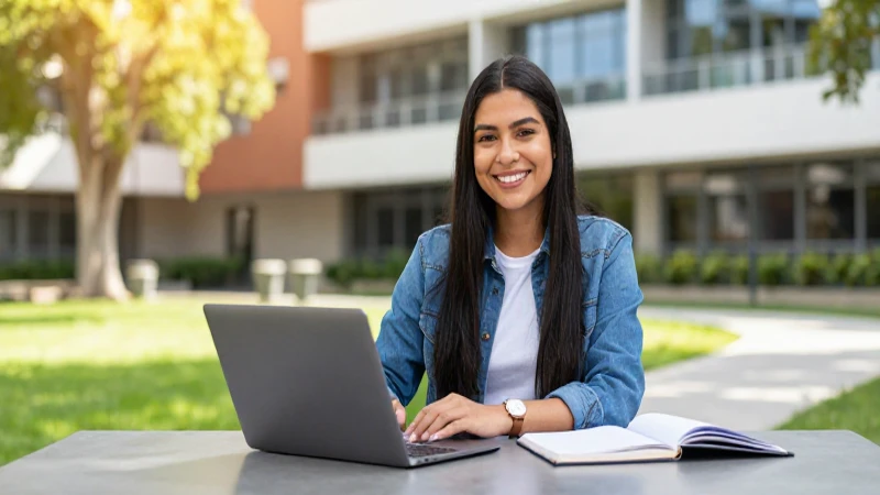 Estudiante universitario mexicano sonriendo en campus