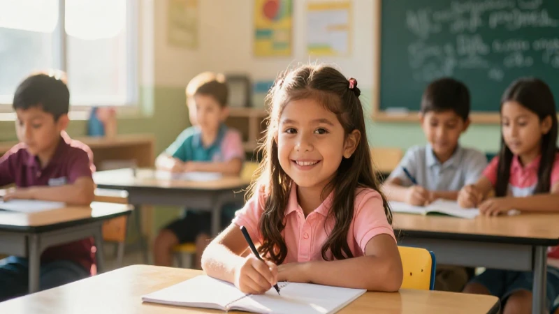 Niño mexicano feliz en clase vibrante
