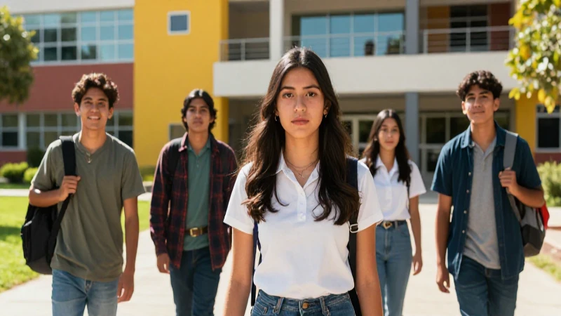 Estudiantes mexicanos en campus moderno y vibrante