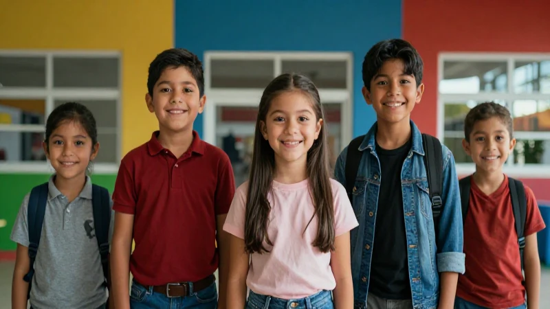 Niños sonrientes en escuela con luz cinematográfica