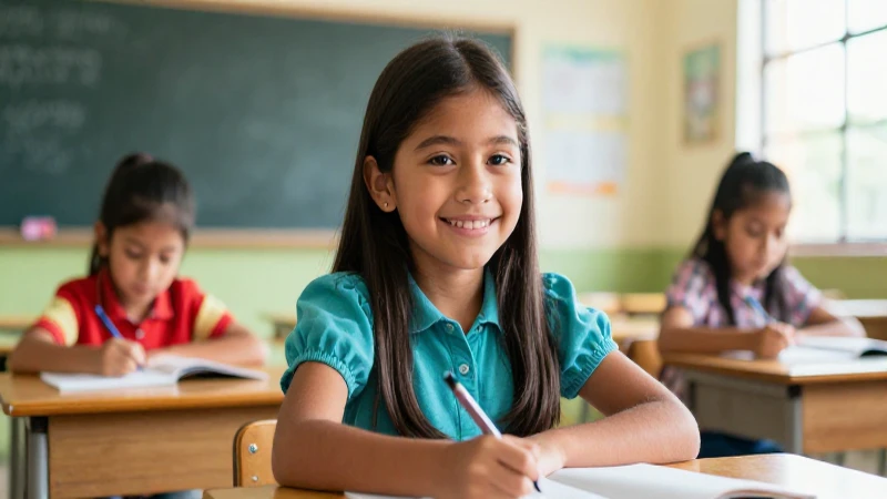 Estudiante mexicano sonríe en clase moderna