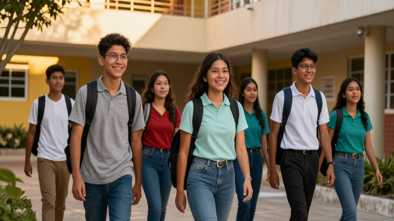 Estudiantes mexicanos en luz dorada brillante