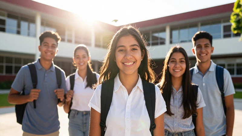 Estudiantes mexicanos felices en campus moderno