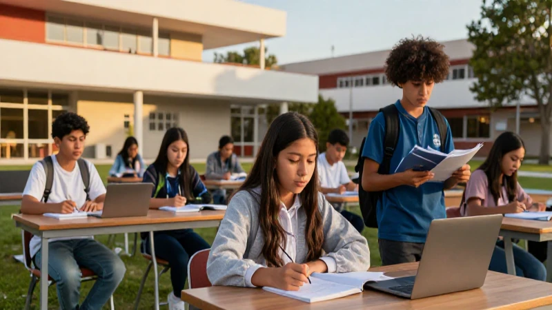 Alumnos mexicanos en campus vibrante moderno