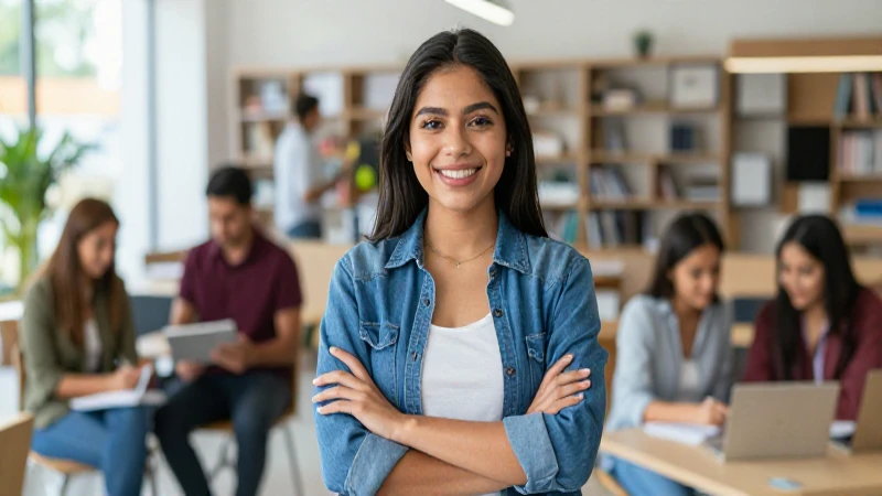 Joven estudiante mexicano sonriente en campus moderno