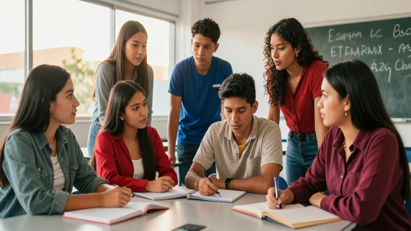 Estudiantes mexicanos colaboran bajo luz dorada