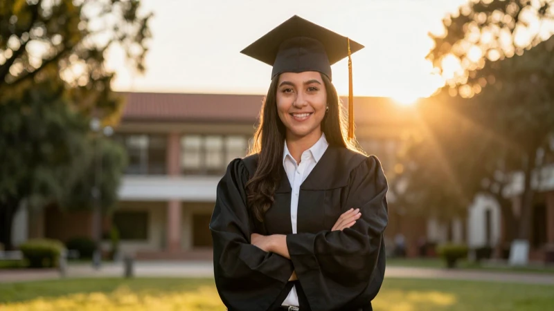 Estudiante mexicano triunfal con luz dorada
