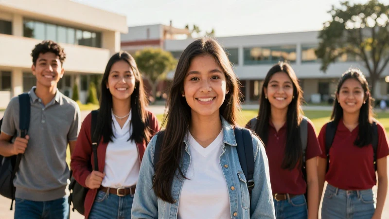 Estudiantes mexicanos sonriendo en un campus soleado