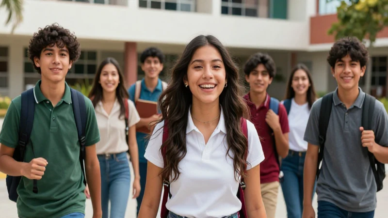 Estudiantes mexicanos felices celebrando oportunidades educativas