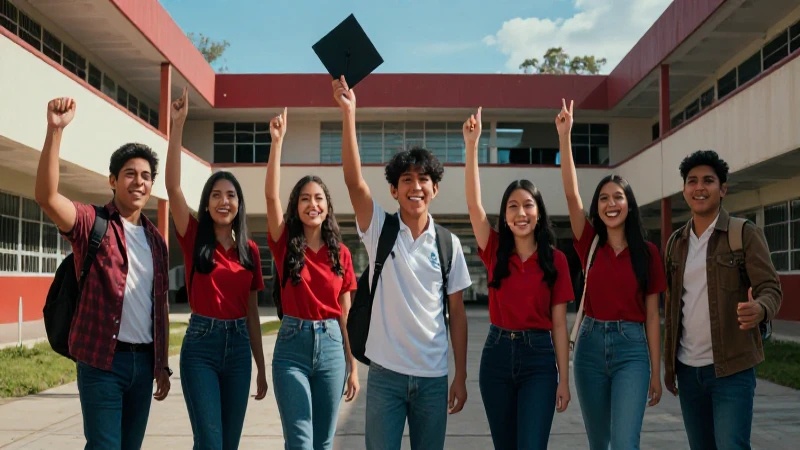 Estudiantes mexicanos celebrando un logro escolar