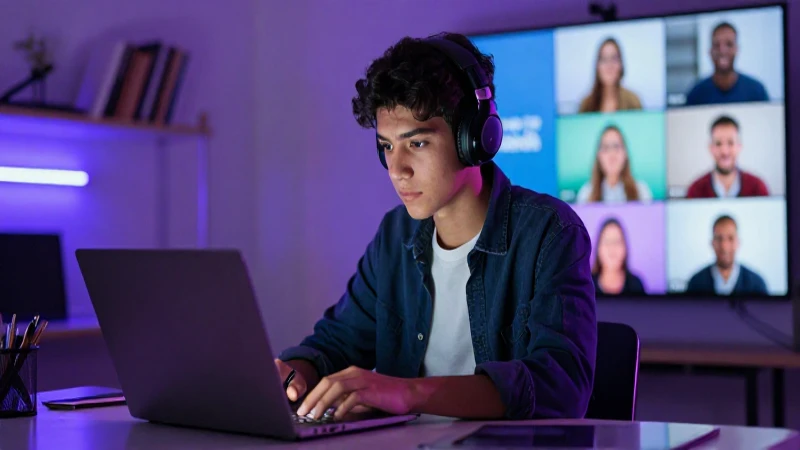 Joven mexicano estudiando en su moderno aula virtual