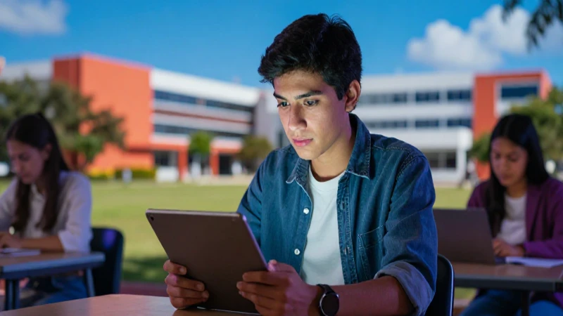 Joven mexicano estudiando en escena vibrante