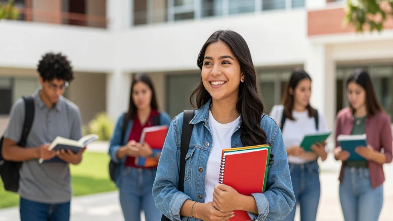 Estudiante mexicano alegre en campus moderno