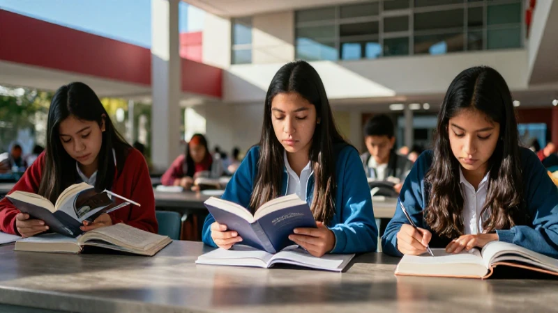Estudiante mexicano estudia bajo luz vibrante