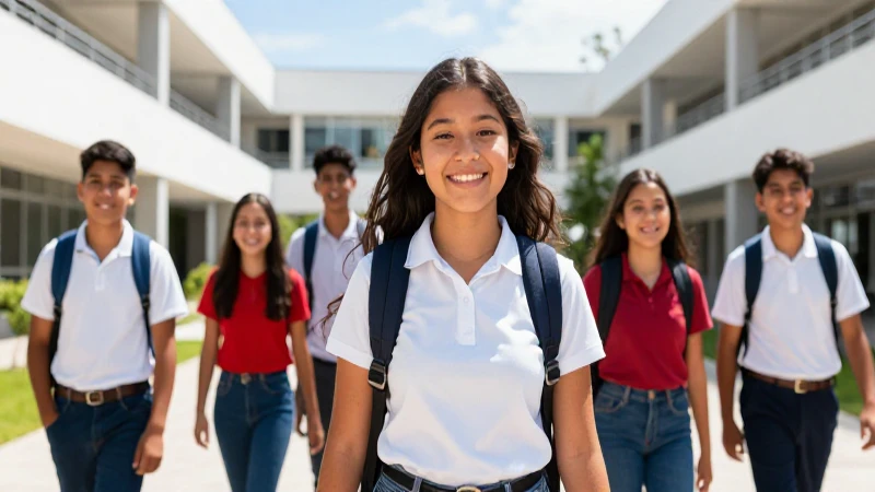 Estudiantes mexicanos sonrientes en campus moderno