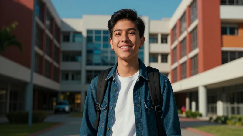 Estudiante mexicano feliz en campus moderno