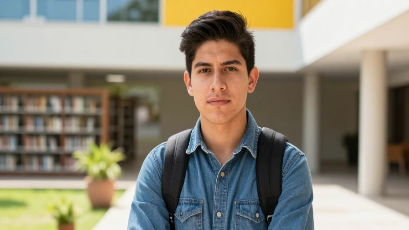 Joven estudiante mexicano en campus moderno