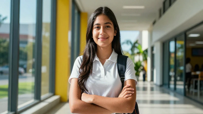Estudiante mexicano confiado en un ambiente vibrante