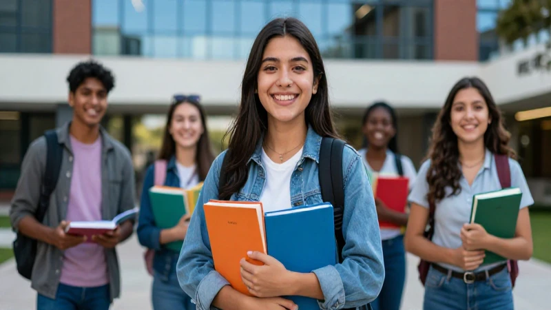 Estudiante sonriente celebra su éxito en la universidad