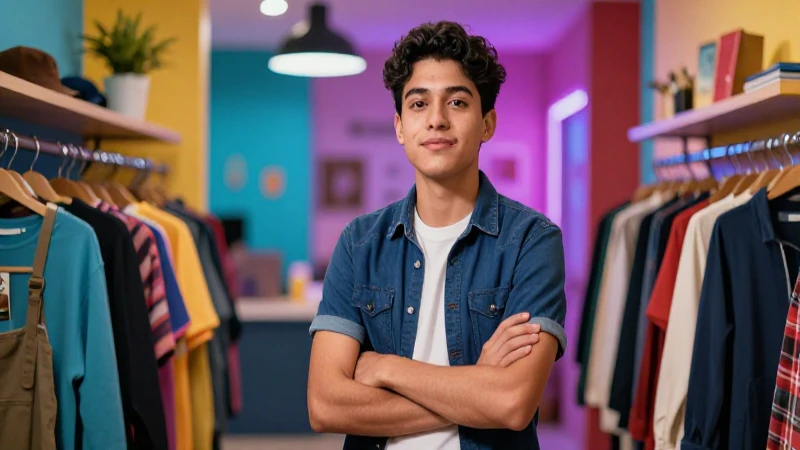 Joven mexicano vibrante en entorno de retail moderno
