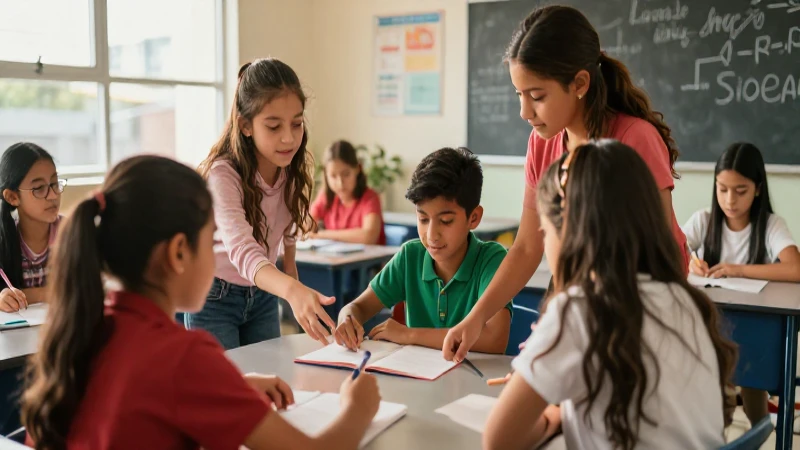 Estudiantes mexicanos colaborando con éxito en clase